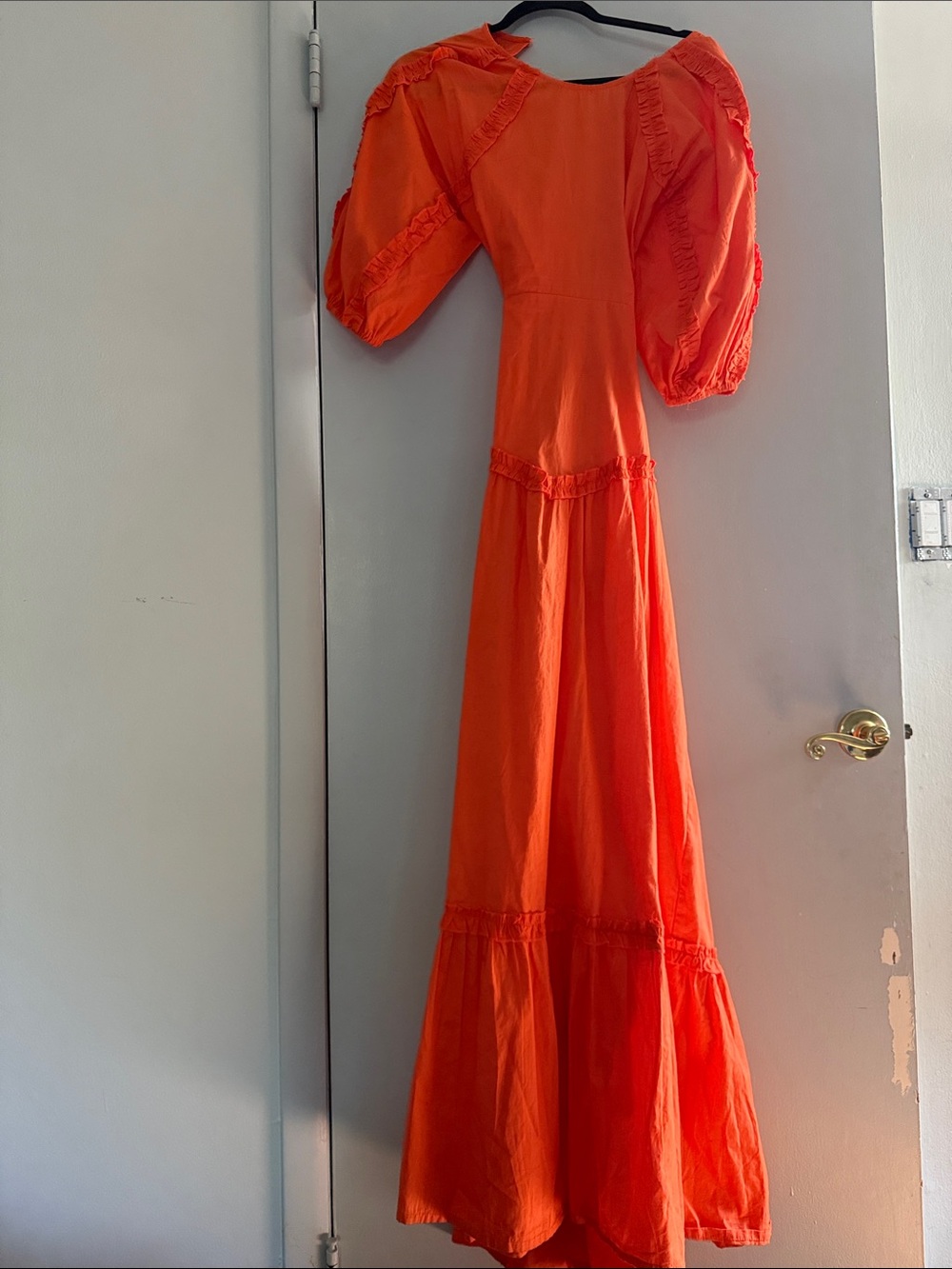 Boohoo Bright Orange Puff-Sleeve Maxi Dress